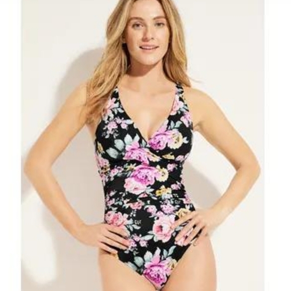 Maurices x American Beach Floral Ruched One Piece Swimsuit - Size M - Picture 1 of 7